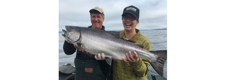 Amy Baird with a 21-pound lower Columbia River Chinook caught on 8/10/16 with pro guide Bob Rees