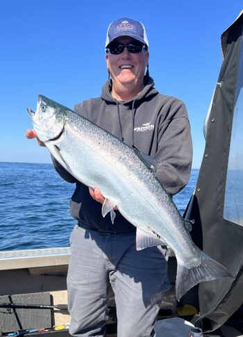 Bob Rees with a large wild coho, taken about 18 miles offshore of Newport, Oregon on September 22, 2023