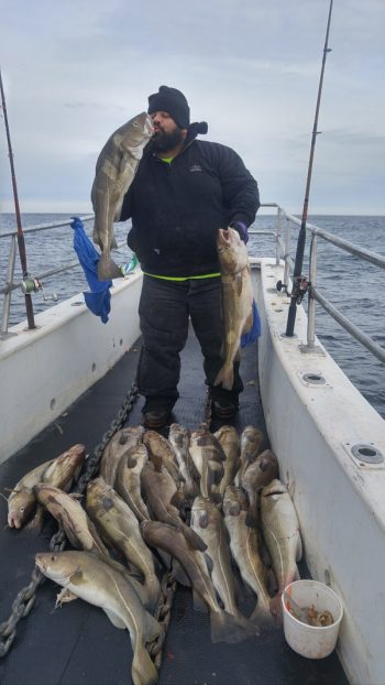 Justine Piper and Mike Braga from CT landed these twenty cod fish the third week of January on the Frances Fleet out of Pt. Judith, RI. 