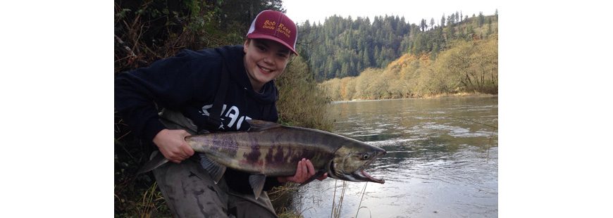 Photo: Jackson Curran with a colorful Kilchis River chum salmon from October 22nd, 2016
