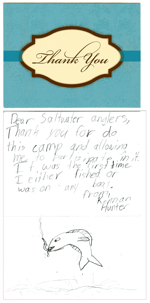 Kennan Hunter’s thank-you note to camp organizers.