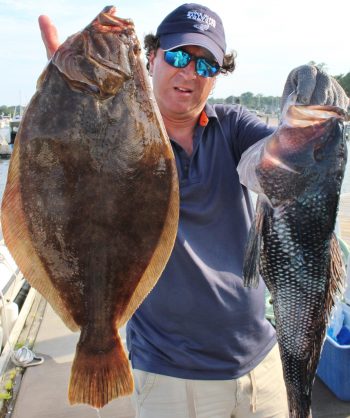 Fishing was good at windmills: Steve Brustein of Portland, ME caught multiple fluke and black sea bass fishing in the Block Island windfarm area this July. As many as 100 boats were fishing in the area.