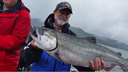 Ian Fergusson of the Association of Northwest Steelheaders with a Buoy 10 Chinook Salmon caught near Astoria, Oregon.