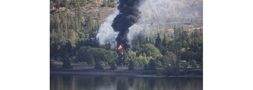 Fire from an oil train derailment in Mosier, Oregon. Photo by Michael O’ Leary