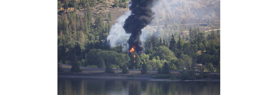 Fire from an oil train derailment in Mosier, Oregon. Photo by Michael O’ Leary