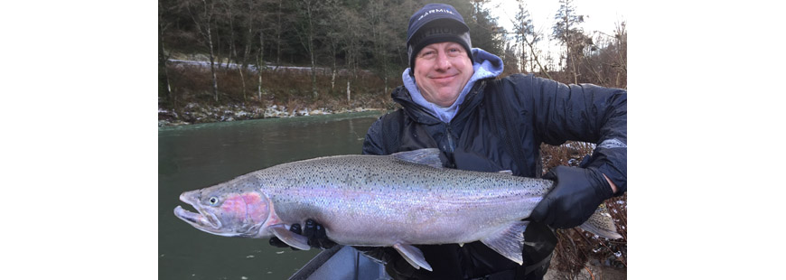 Pro guide Chris Vertopoulos netted this 37-inch steelhead for client, Dave Billheimer, on the lower Wilson River on 2/23